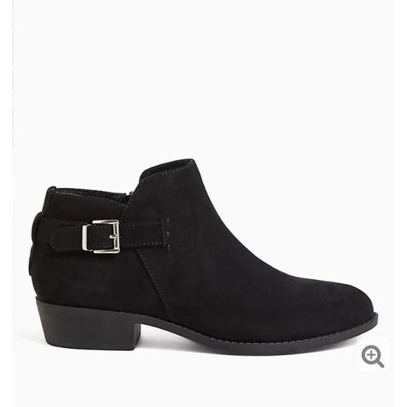 BLACK FAUX SUEDE BUCKLE ANKLE BOOT (WW) - Picture 2 of 10